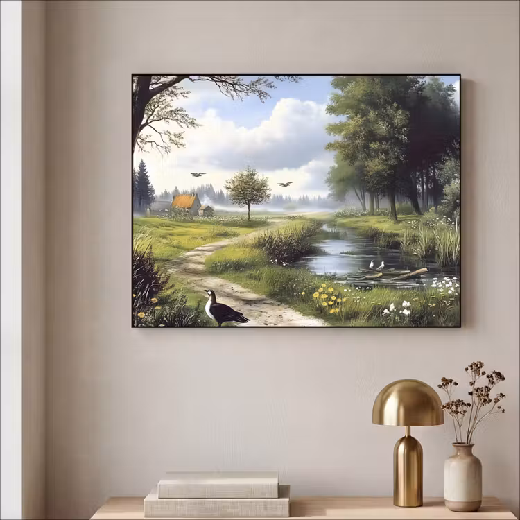 Zandpad - Groen landschap - Water Textielframe - compleet frame klein -sfeer2