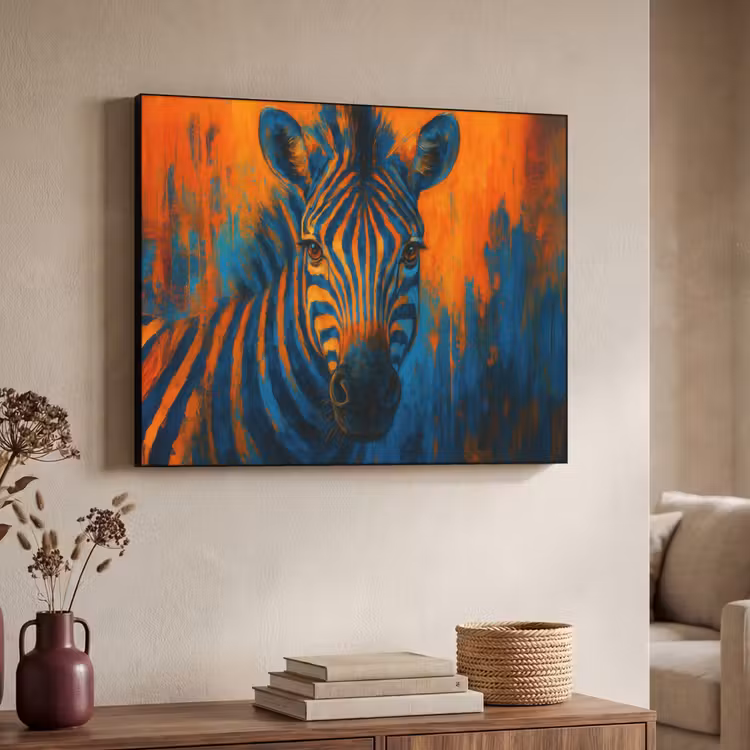 Zebra - Abstract - Blauw Textielframe - compleet frame klein -sfeer3