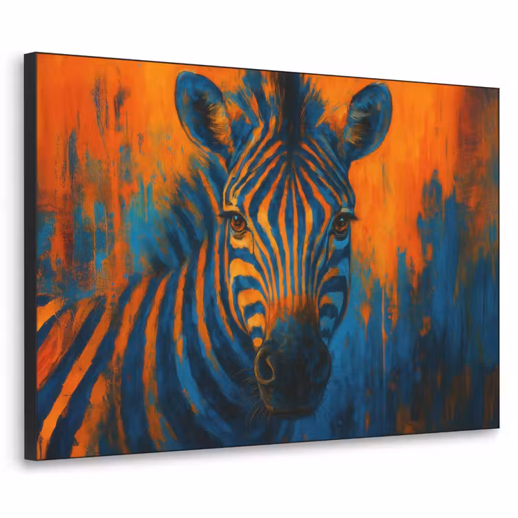 Zebra - Abstract - Blauw Textielframe zwart klein -3d