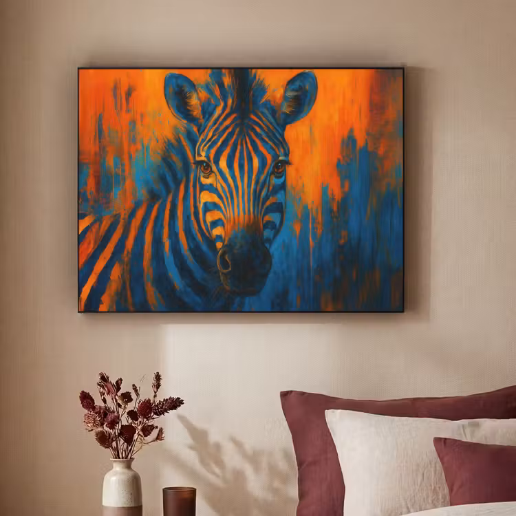Zebra - Abstract - Blauw Textielframe - compleet frame klein -sfeer1