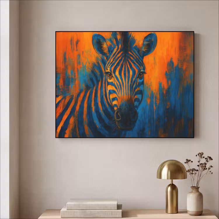 Zebra - Abstract - Blauw Textielframe zwart klein -sfeer2