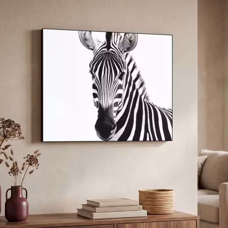 Zebra - Close-up - Zwart - Strepen Textielframe zwart klein -sfeer3