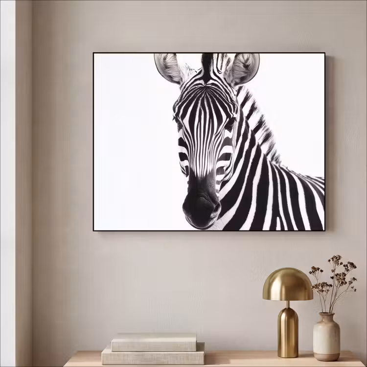 Zebra - Close-up - Zwart - Strepen Textielframe zwart klein -sfeer2