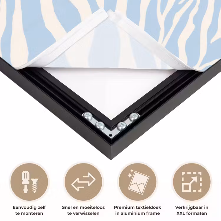Zebra - Motief - Blauw - Wit Textielframe zwart klein 947 -USP_closeupNL