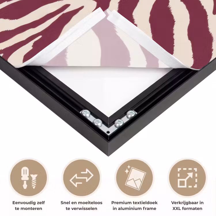 Zebra - Motief - Bordeaux - Rood Textielframe zwart klein 947 -USP_closeupNL