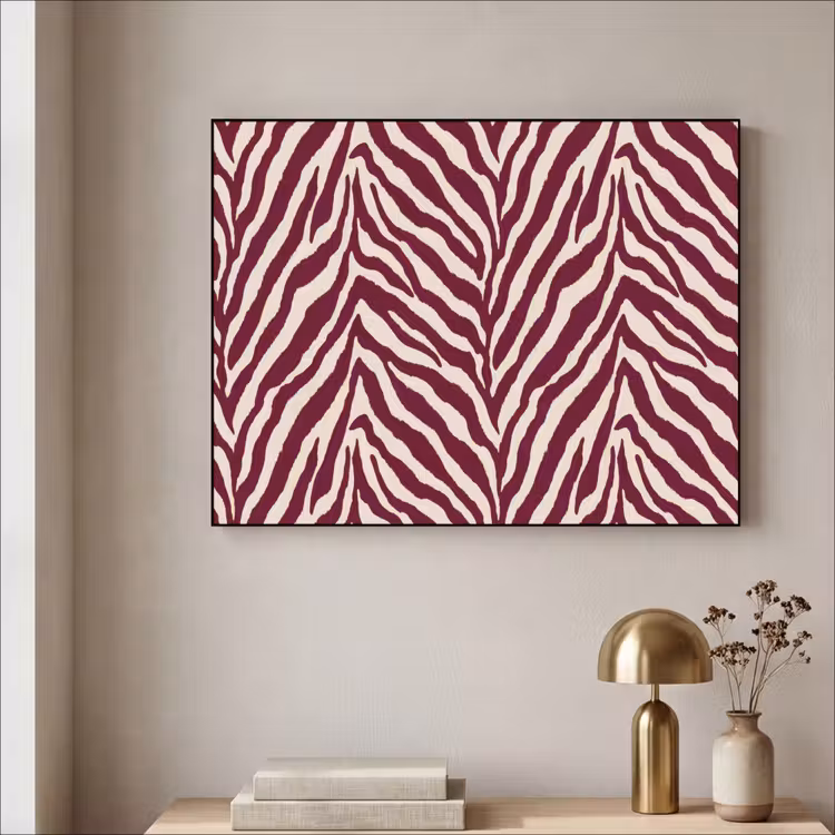Zebra - Motief - Bordeaux - Rood Textielframe zwart klein 947 -sfeer2