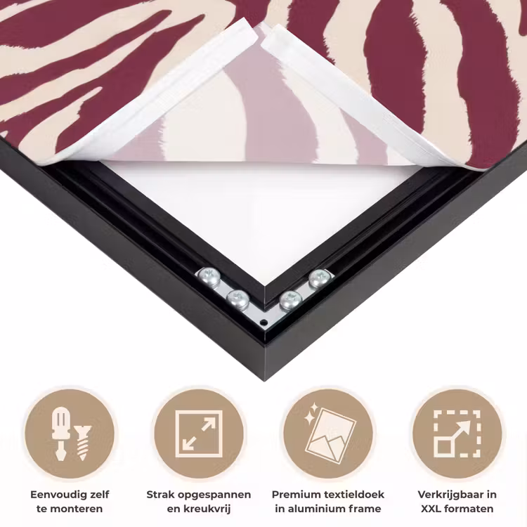 Zebra - Motief - Bordeaux - Rood Textielframe zwart klein 947 -USP_feed_closeupNL