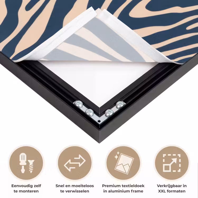 Zebra - Patroon - Blauw - Beige Textielframe zwart klein 947 -USP_closeupNL