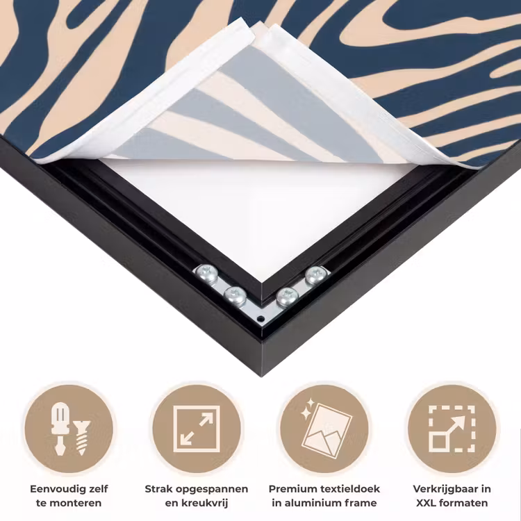 Zebra - Patroon - Blauw - Beige Textielframe zwart klein 947 -USP_feed_closeupNL