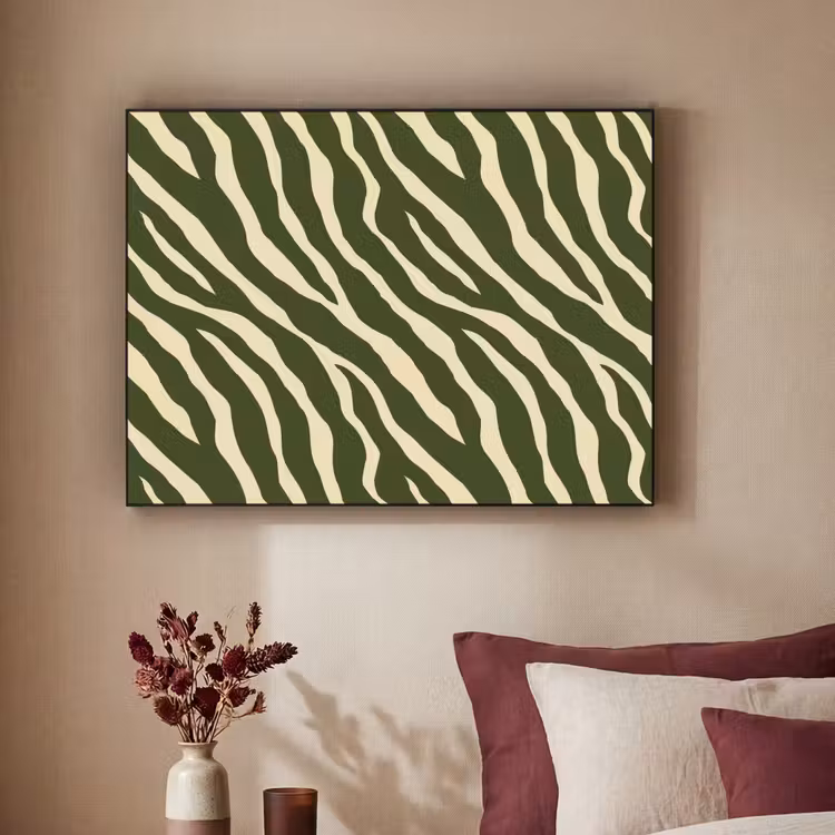 Zebra - Patroon - Groen Textielframe zwart klein 947 -sfeer1