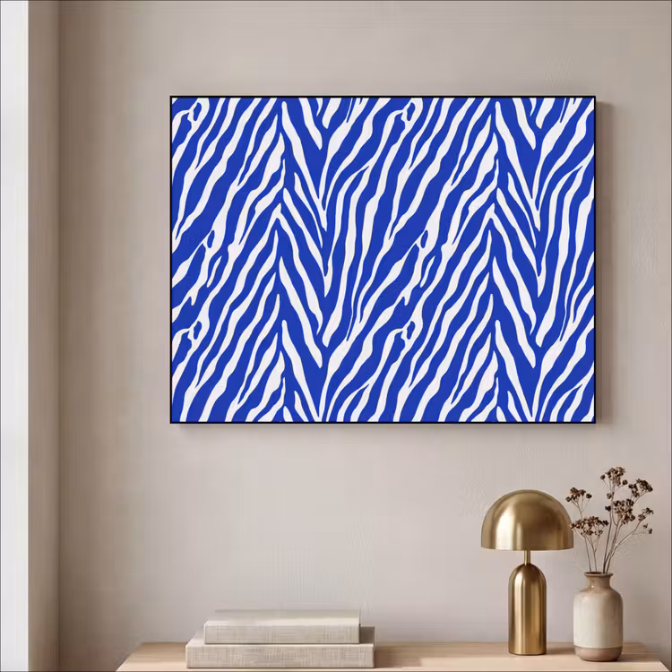 Zebra - Patroon - Kobalt - Blauw Textielframe zwart klein 947 -sfeer2