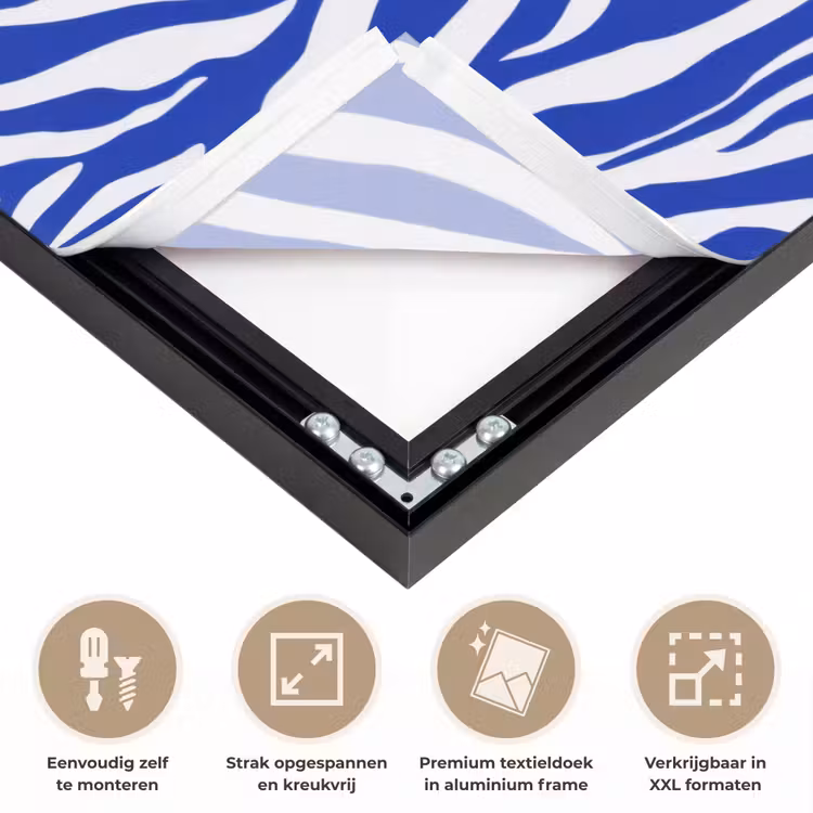 Zebra - Patroon - Kobalt - Blauw Textielframe zwart klein 947 -USP_feed_closeupNL