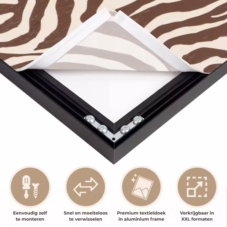 Zebra - Patroon - Zwart - Wit Textielframe zwart klein 947 -USP_closeupNL