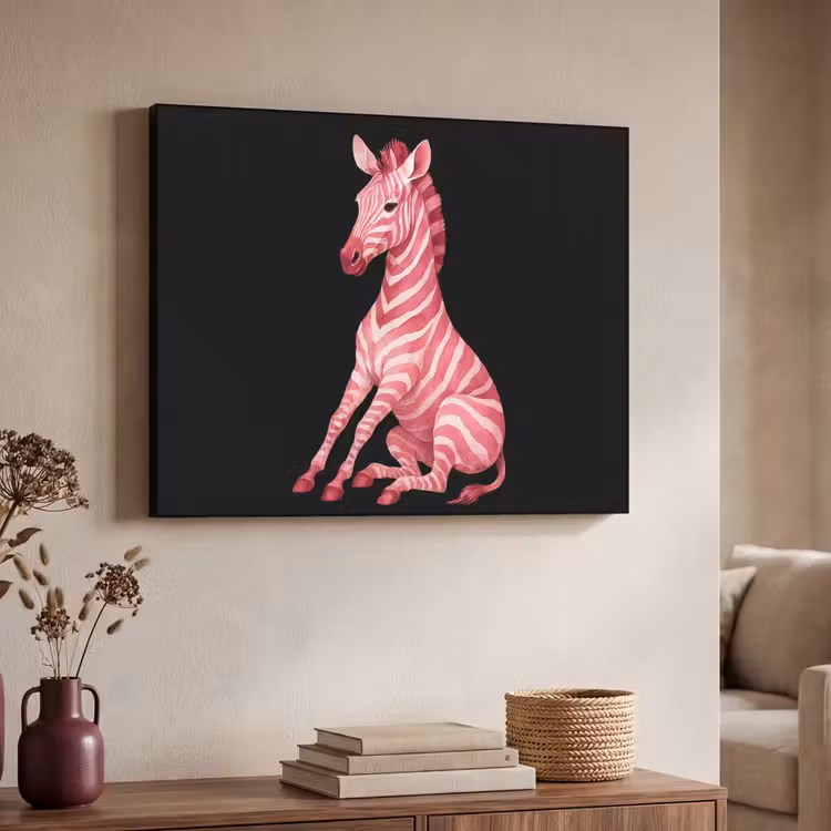Zebra - Roze - Gestreept Textielframe zwart klein -sfeer3