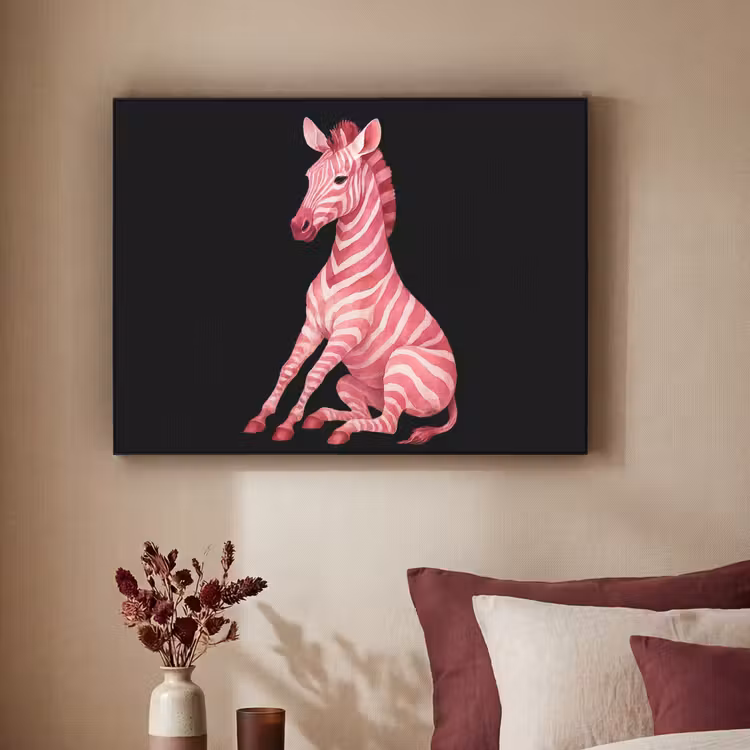 Zebra - Roze - Gestreept Textielframe - compleet frame klein -sfeer1