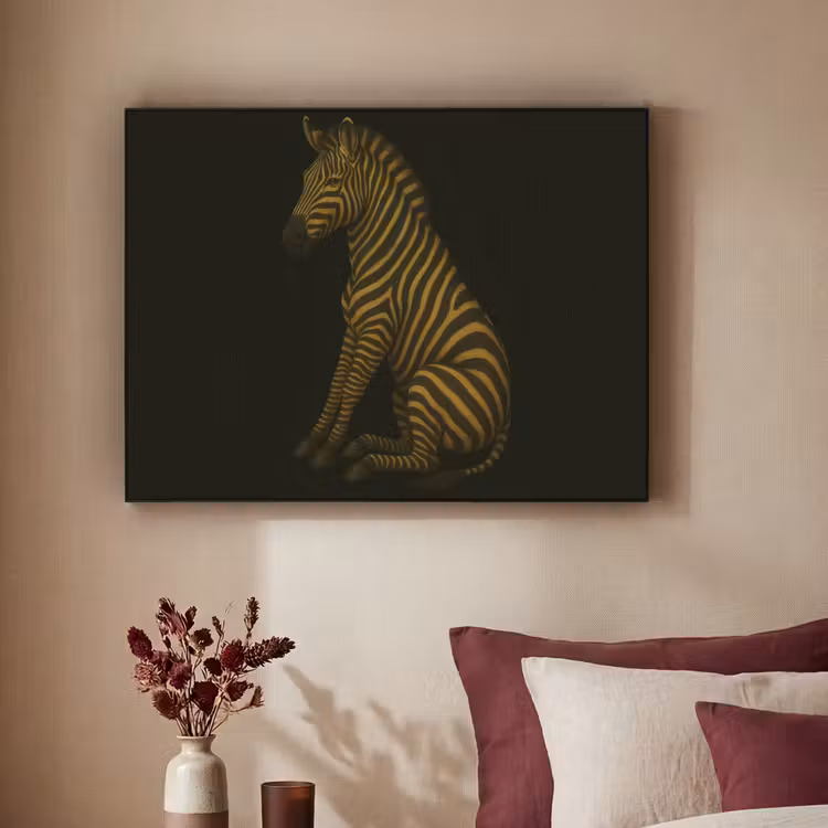 Zebra - Strepen - Goud Textielframe - compleet frame klein -sfeer1