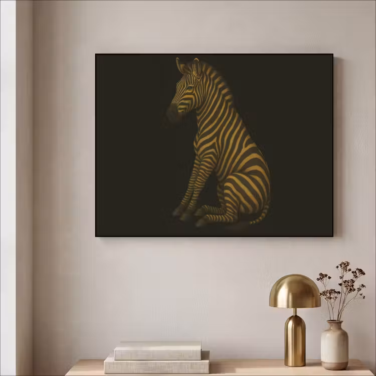 Zebra - Strepen - Goud Textielframe zwart klein -sfeer2