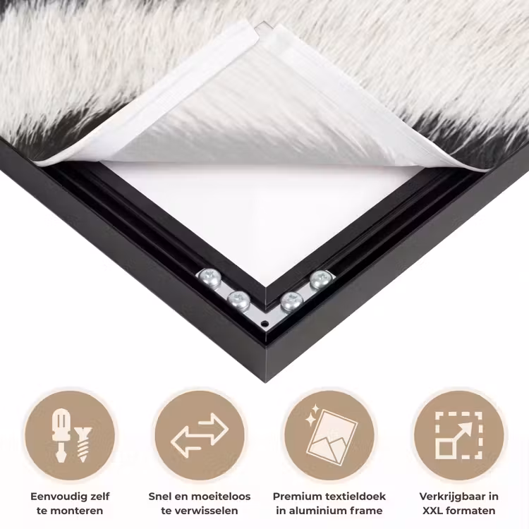 Zebra - Vacht - Klassiek - Zwart - Wit Textielframe zwart klein -USP_closeupNL