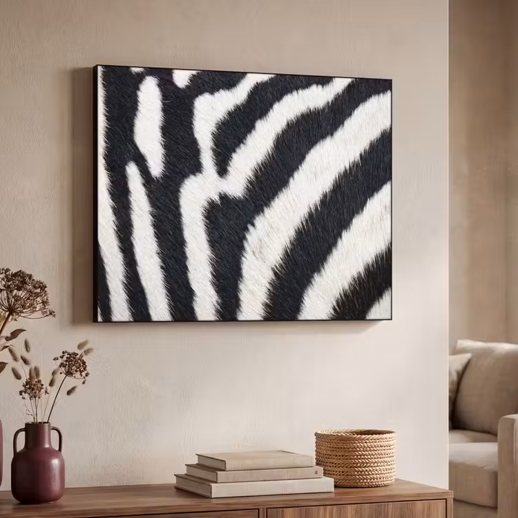 Zebra - Vacht - Klassiek - Zwart - Wit Textielframe zwart klein -sfeer3