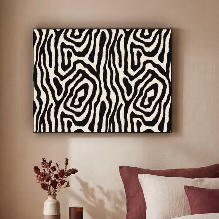 Zebra - Zwart - Abstract Textielframe zwart klein 947 -sfeer1