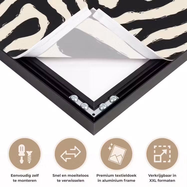 Zebra - Zwart - Abstract Textielframe zwart klein 947 -USP_closeupNL