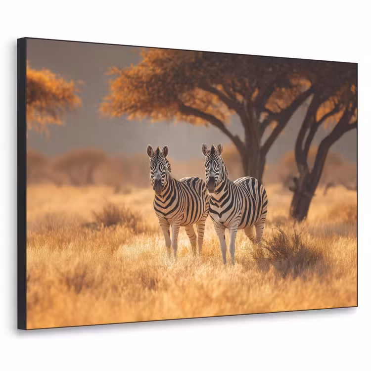 Zebra's - Savannelandschap - Gras Textielframe zwart klein -3d