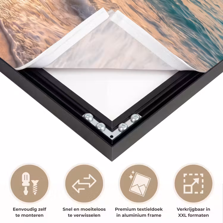 Zee - Berg - Landschap - Tropisch - Goud Textielframe zwart klein -USP_closeupNL
