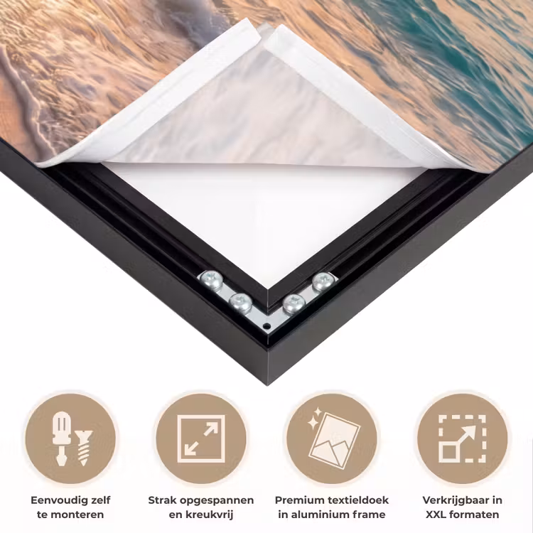 Zee - Berg - Landschap - Tropisch - Goud Textielframe zwart klein -USP_feed_closeupNL