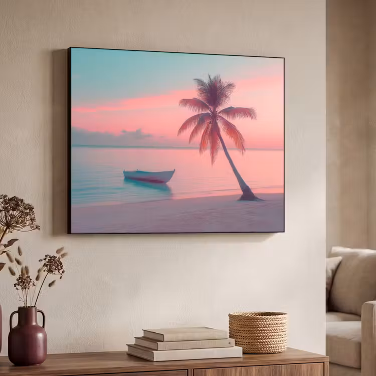 Zee - Boot - Zonsondergang Textielframe zwart klein -sfeer3