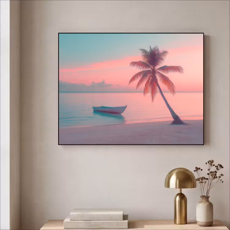 Zee - Boot - Zonsondergang Textielframe - compleet frame klein -sfeer2