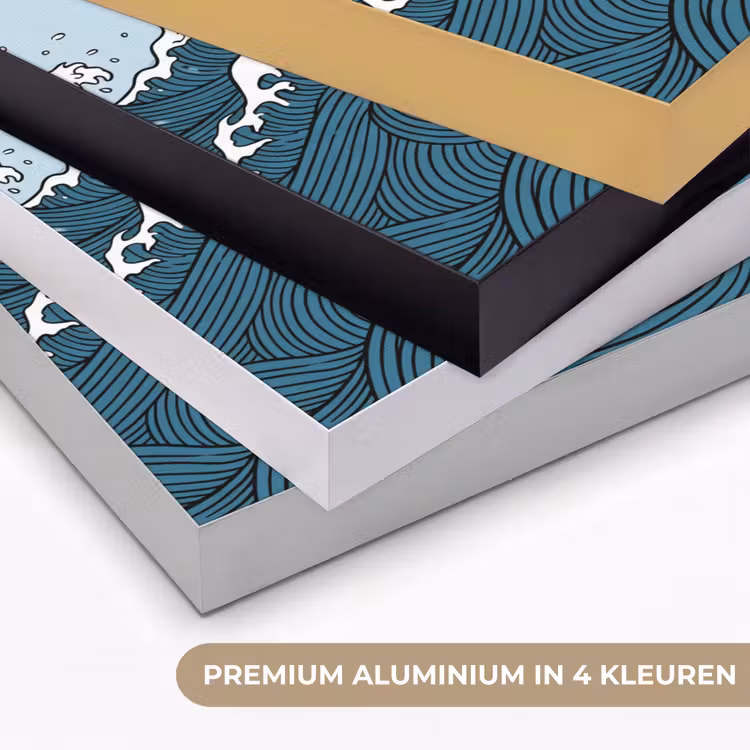 Zee - Golven - Japans - Natuur - Blauw Textielframe zwart klein -USP_kleurenNL