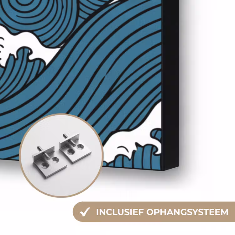 Zee - Golven - Japans - Natuur - Blauw Textielframe zwart klein -USP_ophangsysteemNL