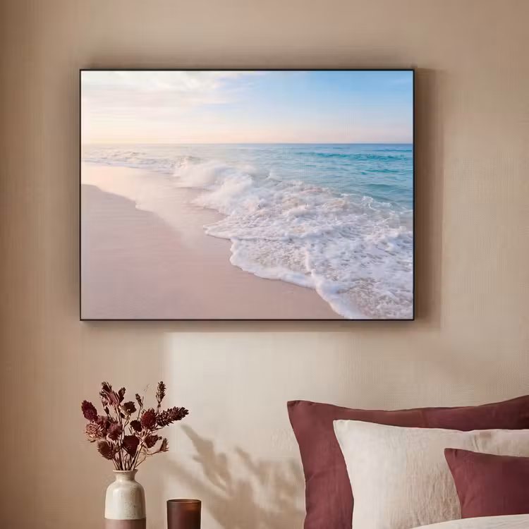 Zee - Golven - Strand - Natuur - Wit Textielframe zwart klein -sfeer1