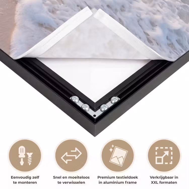 Zee - Golven - Strand - Natuur - Wit Textielframe zwart klein -USP_closeupNL