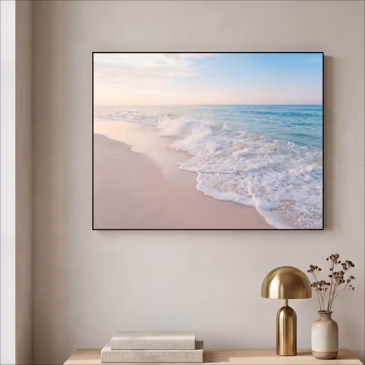 Zee - Golven - Strand - Natuur - Wit Textielframe zwart klein -sfeer2