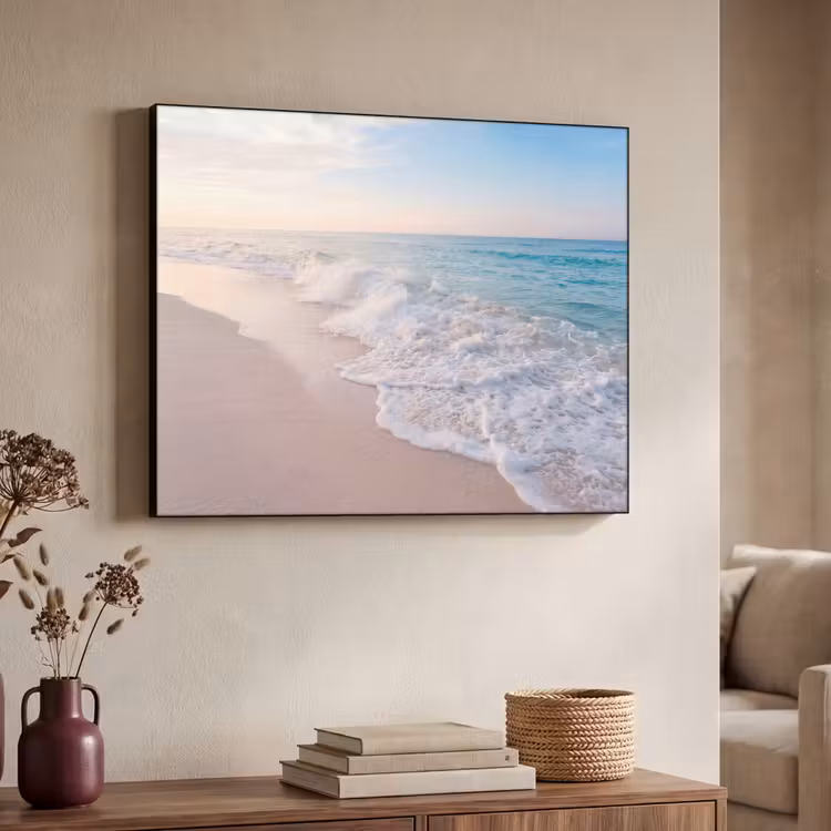 Zee - Golven - Strand - Natuur - Wit Textielframe zwart klein -sfeer3