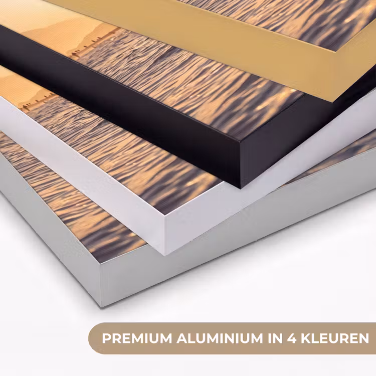 Zee - Golven - Zonsondergang - Kust - Goud Textielframe zwart klein -USP_kleurenNL