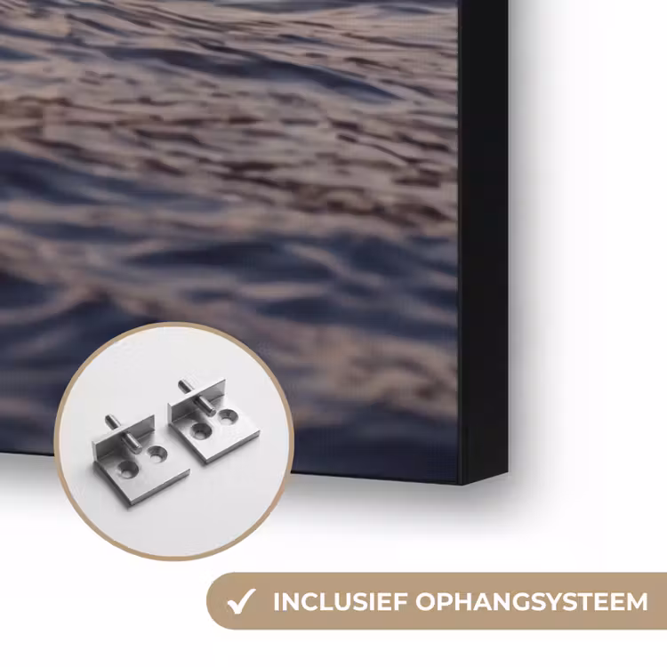 Zee - Golven - Zonsondergang - Kust - Goud Textielframe zwart klein -USP_ophangsysteemNL