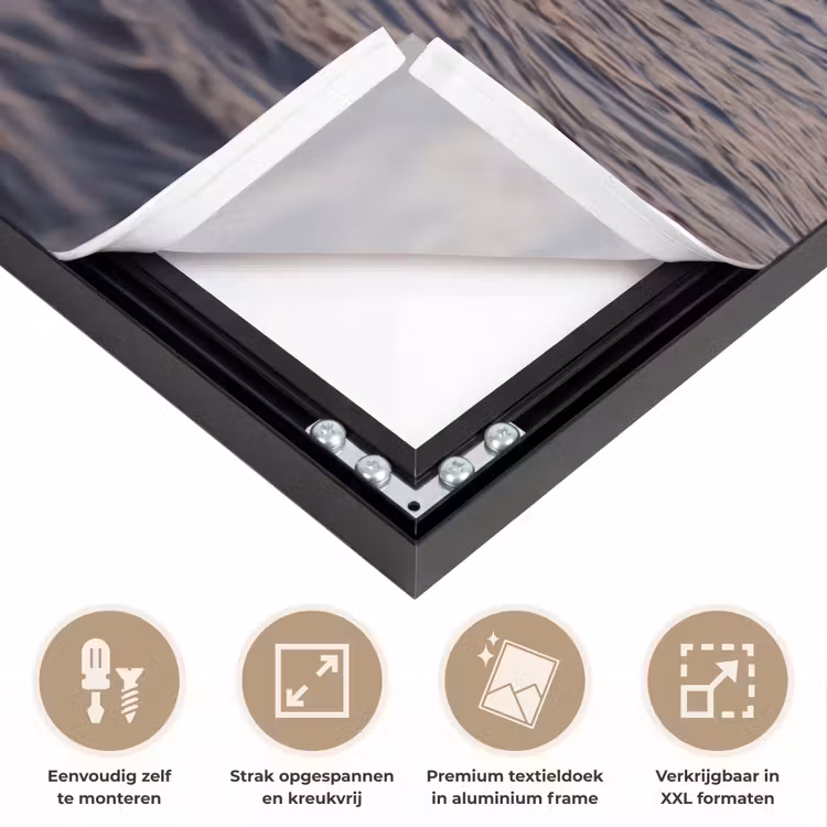 Zee - Golven - Zonsondergang - Kust - Goud Textielframe zwart klein -USP_feed_closeupNL