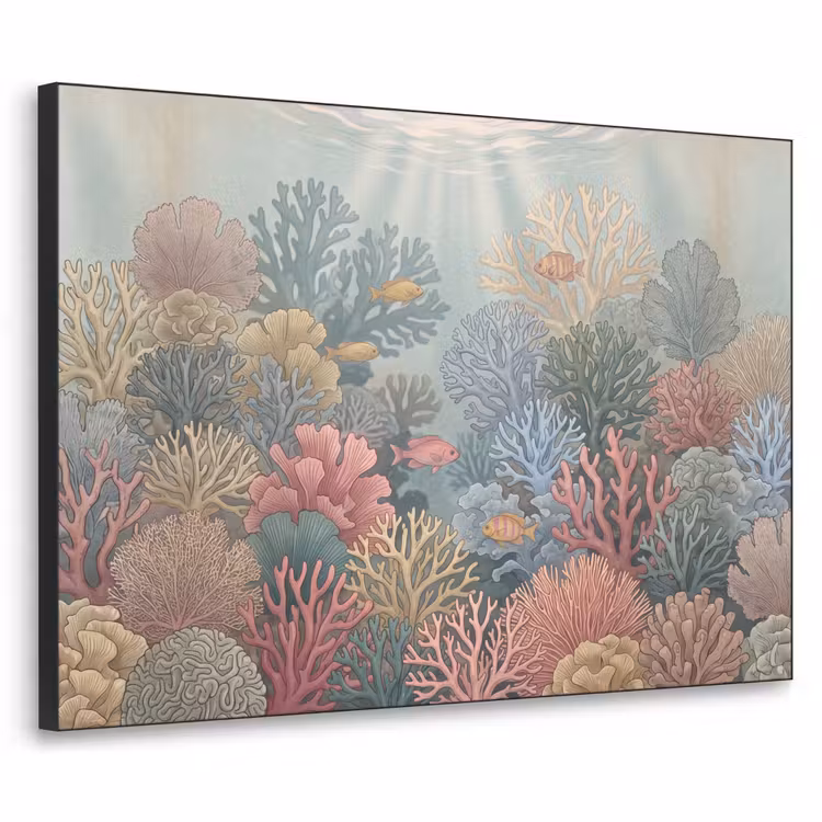 Zee - Koraal - Vis - Natuur - Kleurrijk Textielframe zwart klein -3d