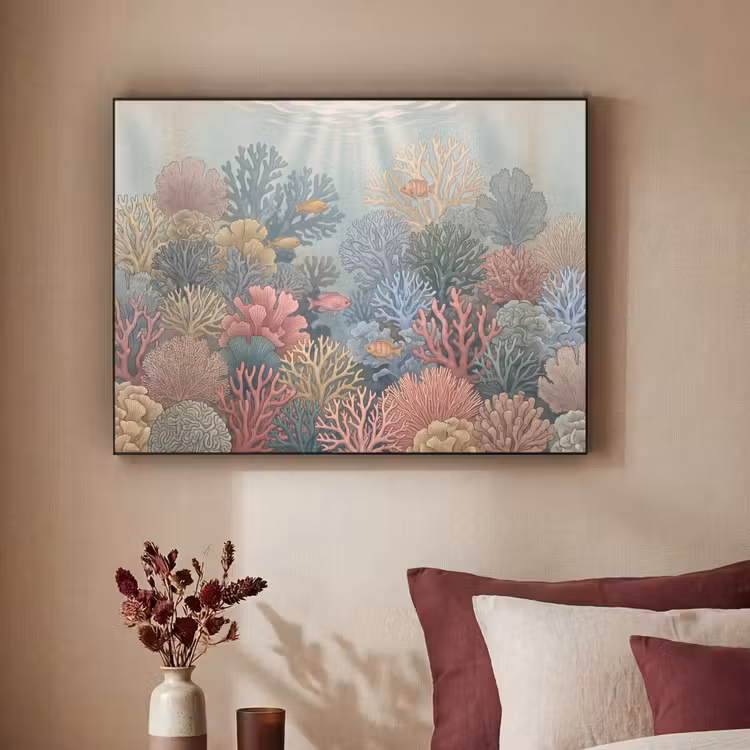 Zee - Koraal - Vis - Natuur - Kleurrijk Textielframe zwart klein -sfeer1