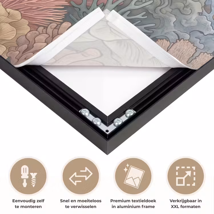 Zee - Koraal - Vis - Natuur - Kleurrijk Textielframe zwart klein -USP_closeupNL