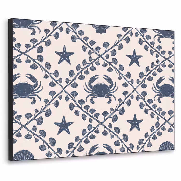 Zee - Krab - Zeester - Patroon - Blauw Textielframe zwart klein -3d