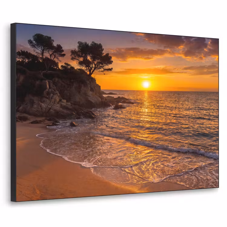Zee - Kust - Zonsondergang - Natuur - Oranje Textielframe zwart klein -3d