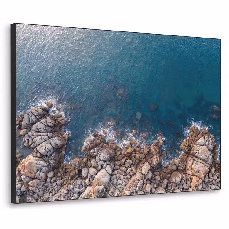 Zee - Kustlijn - Natuur - Abstract - Blauw Textielframe zwart klein -3d