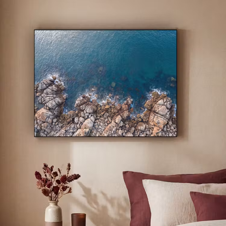 Zee - Kustlijn - Natuur - Abstract - Blauw Textielframe zwart klein -sfeer1