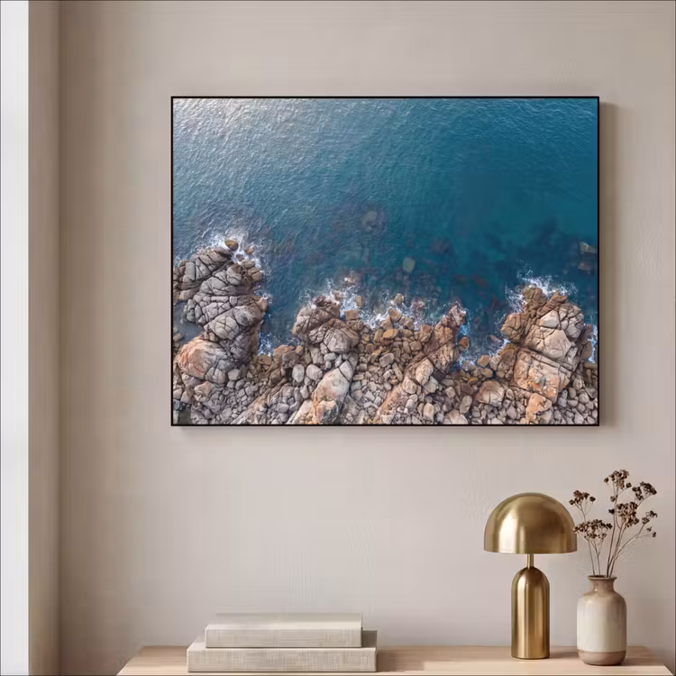 Zee - Kustlijn - Natuur - Abstract - Blauw Textielframe zwart klein -sfeer2