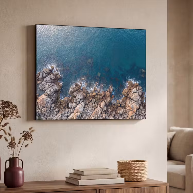 Zee - Kustlijn - Natuur - Abstract - Blauw Textielframe zwart klein -sfeer3