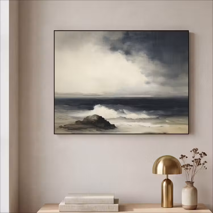 Zee - Rotsen - Storm Textielframe zwart klein -sfeer2