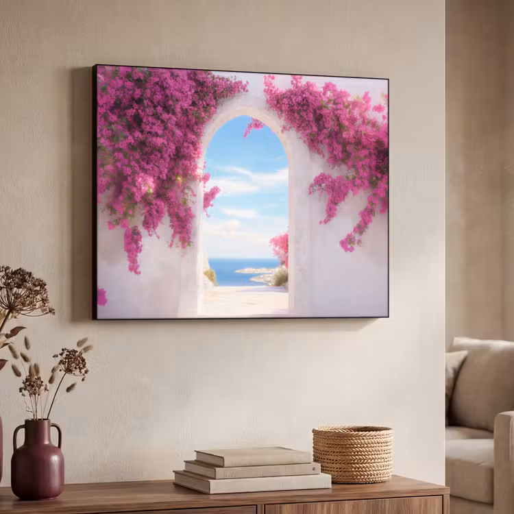 Zee - Roze - Bloemen - Poort Textielframe - compleet frame klein -sfeer3